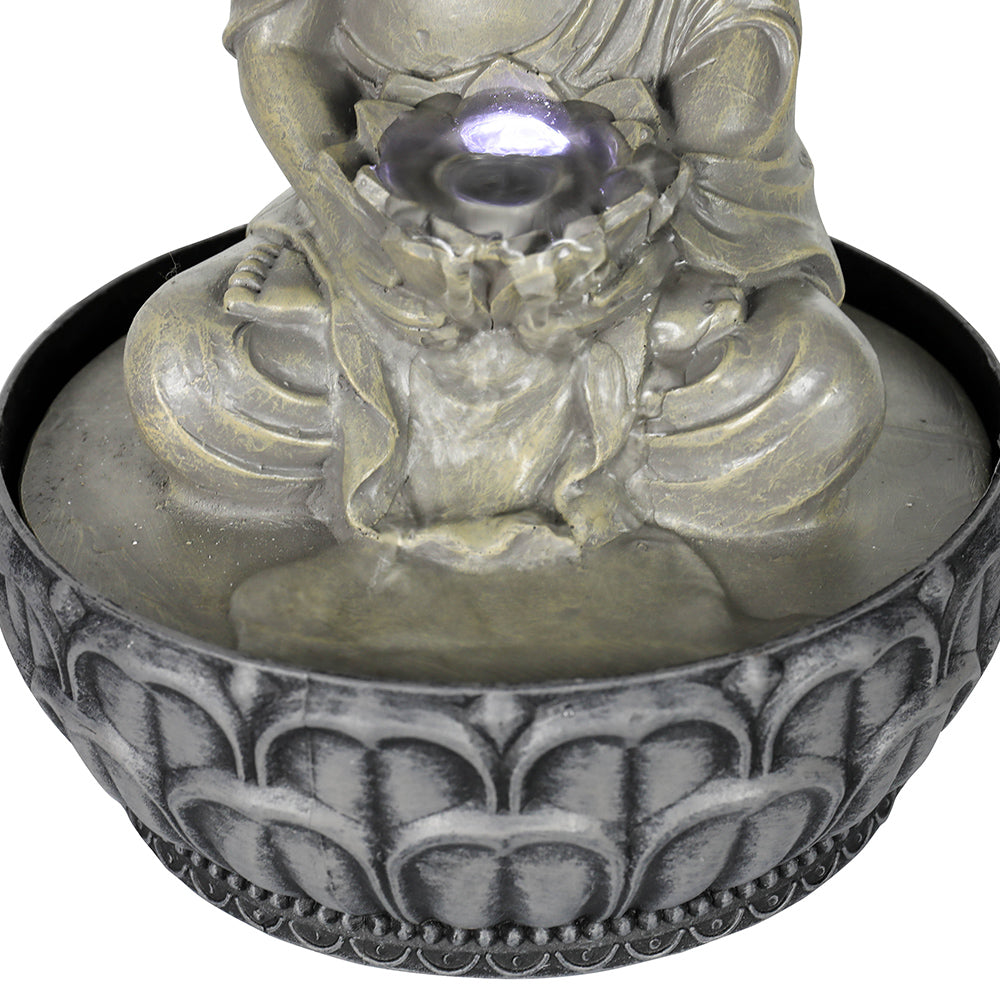 Resin Buddha Tabletop Indoor Fountain with LED Light-11.4"H