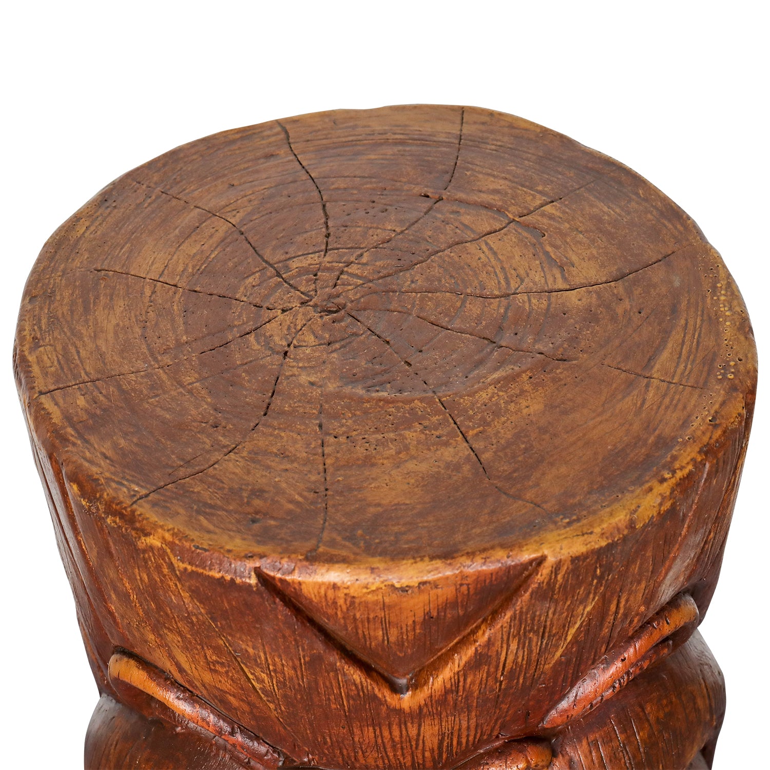 19.6" H Concrete Indoor/Outdoor Side Tiki Face Statue Table with Woodtone Finish for Patio, Bar, or Den