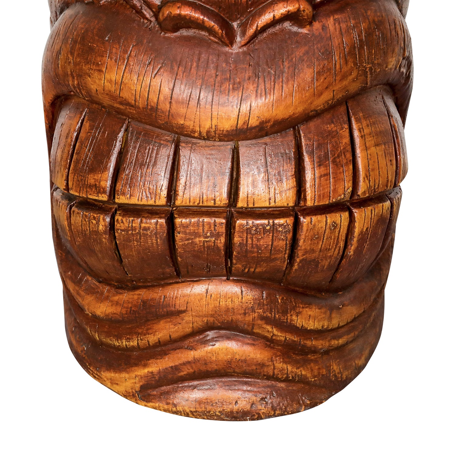 19.6" H Concrete Indoor/Outdoor Side Tiki Face Statue Table with Woodtone Finish for Patio, Bar, or Den