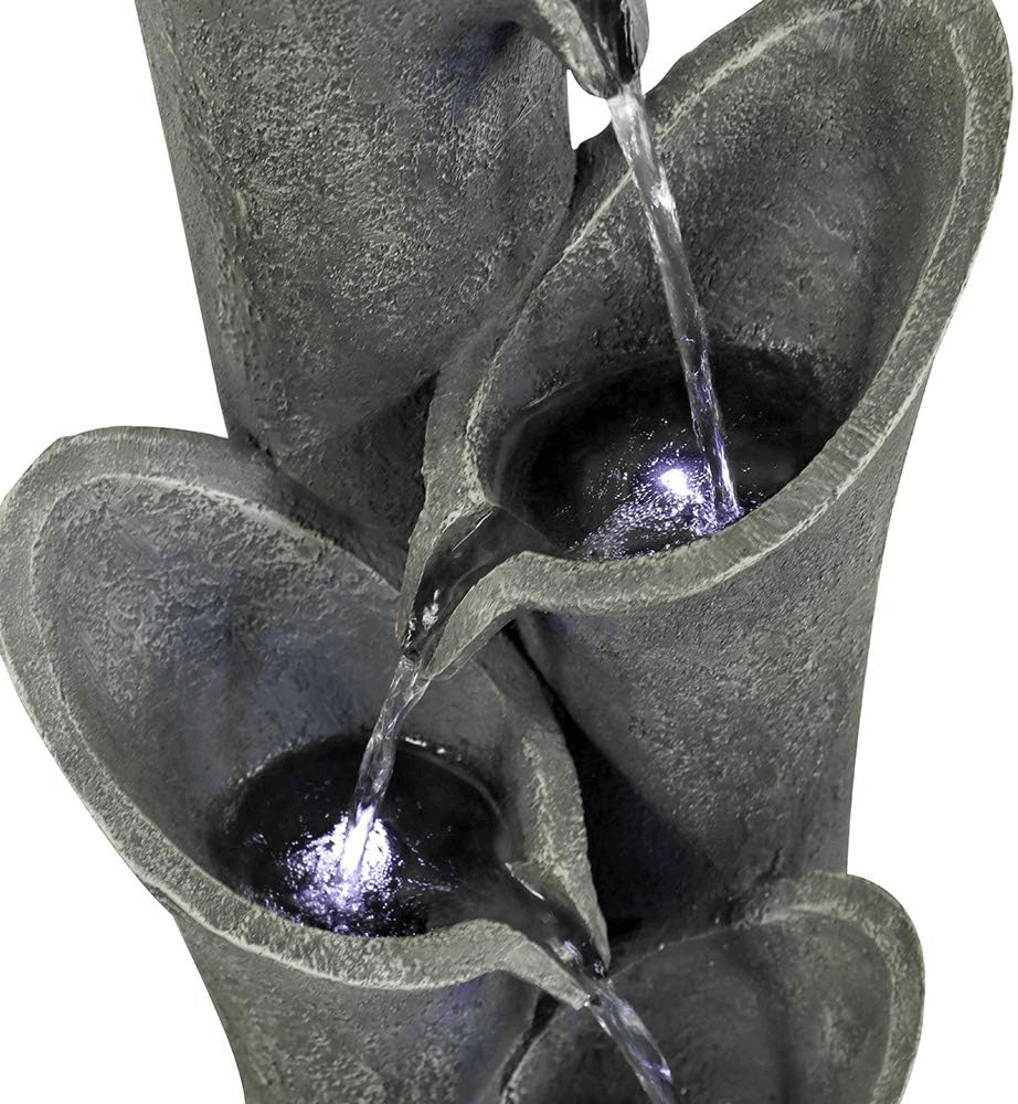 33.5"H-Bell 4-Tier Cascading Floor Rock Water Outdoor Fountain with LED Lights