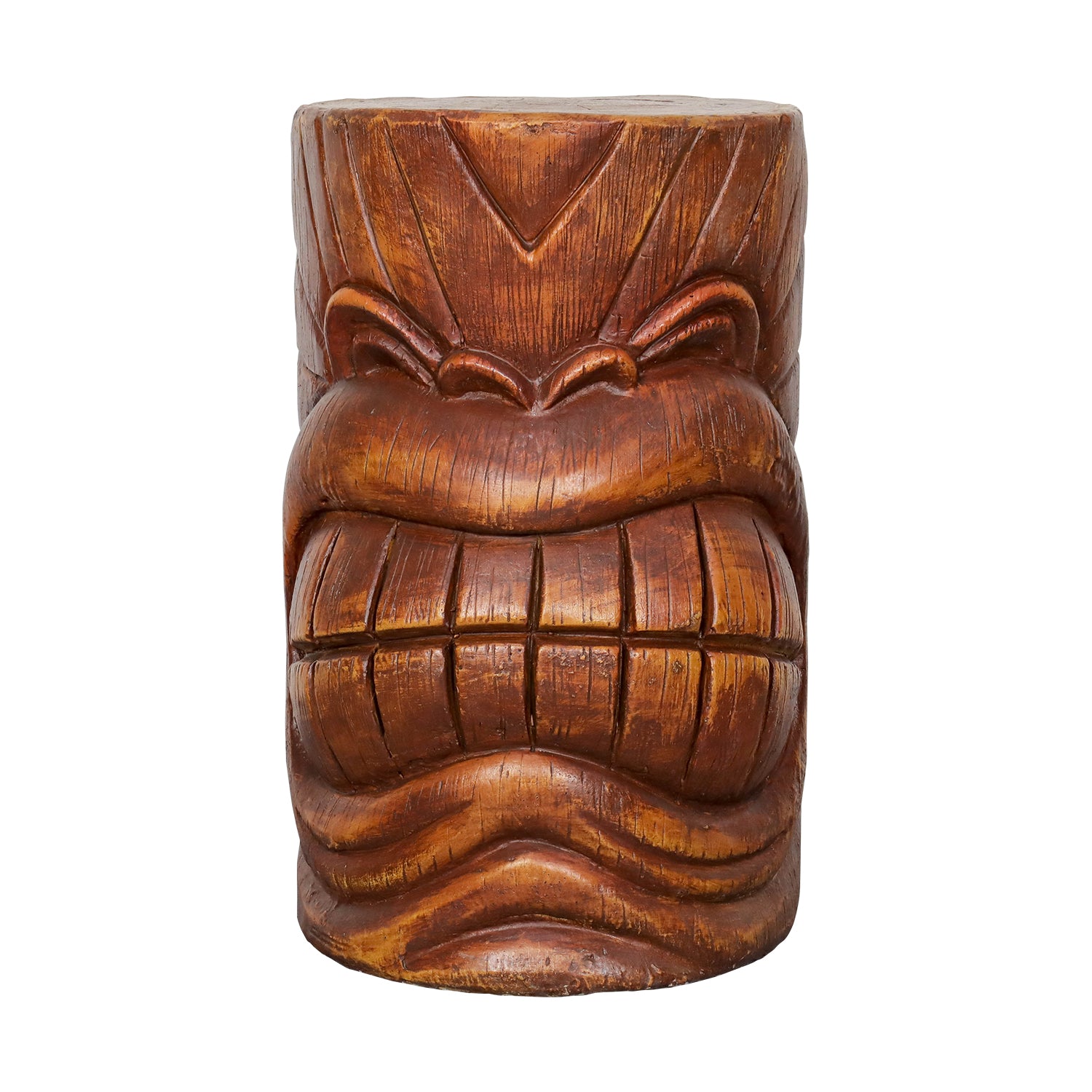 19.6" H Concrete Indoor/Outdoor Side Tiki Face Statue Table with Woodtone Finish for Patio, Bar, or Den