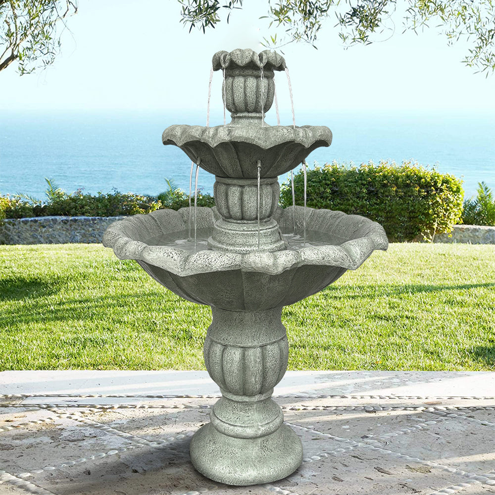 3-tier Concrete  lotus leaf-shaped bird bath fountain-39.3"H