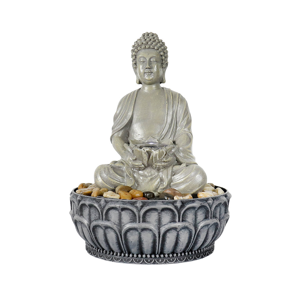 Resin Buddha Tabletop Indoor Fountain with LED Light-11.4"H