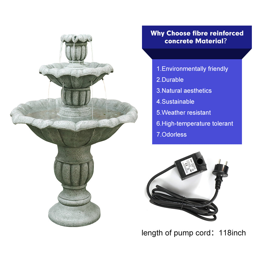 3-tier Concrete lotus leaf-shaped bird bath fountain-39.3"H