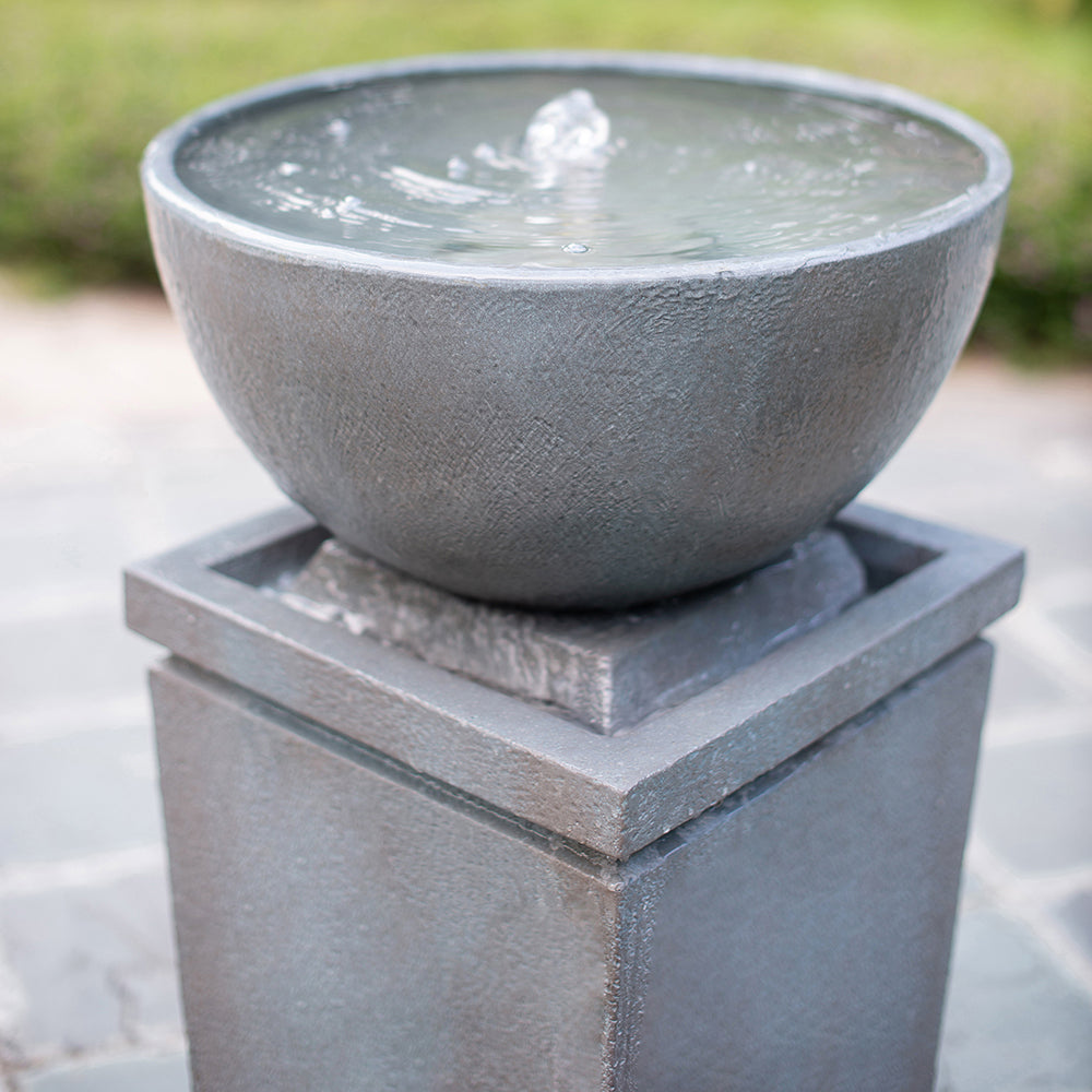 Resin Zen Bowl Pedestal Outdoor Fountain 44 Inch on patio