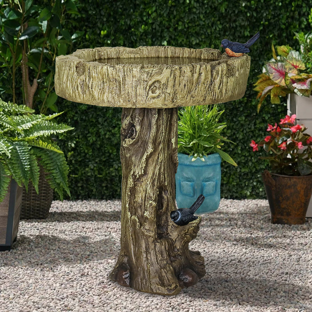 Outdoor Simulated Dendritic Birdbath for Garden, Yard, and Bird Play - Lifelike Tree Trunk Design
