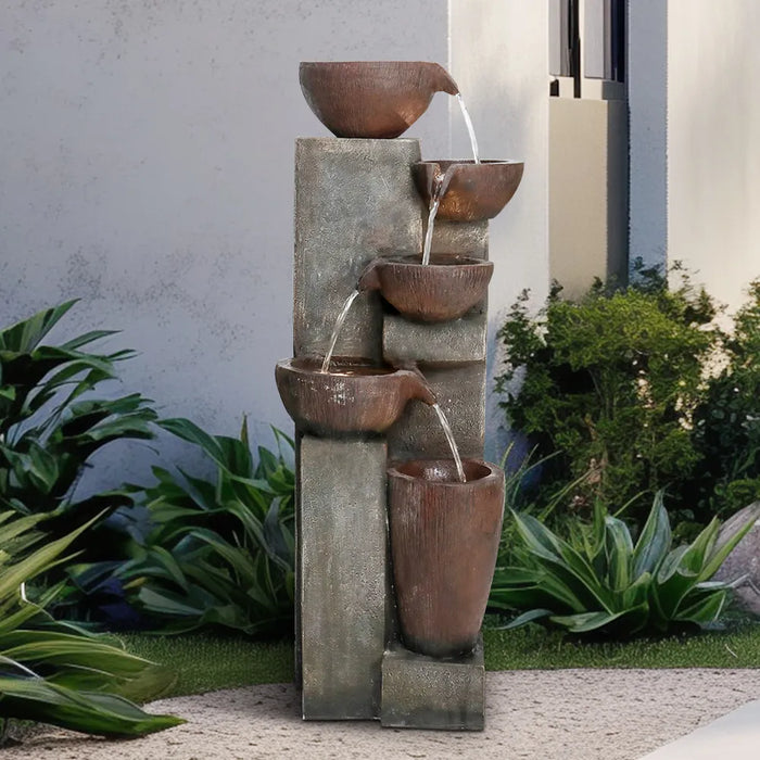 Resin Diagonal Cascading Floor Fountain Outdoor 40 in
