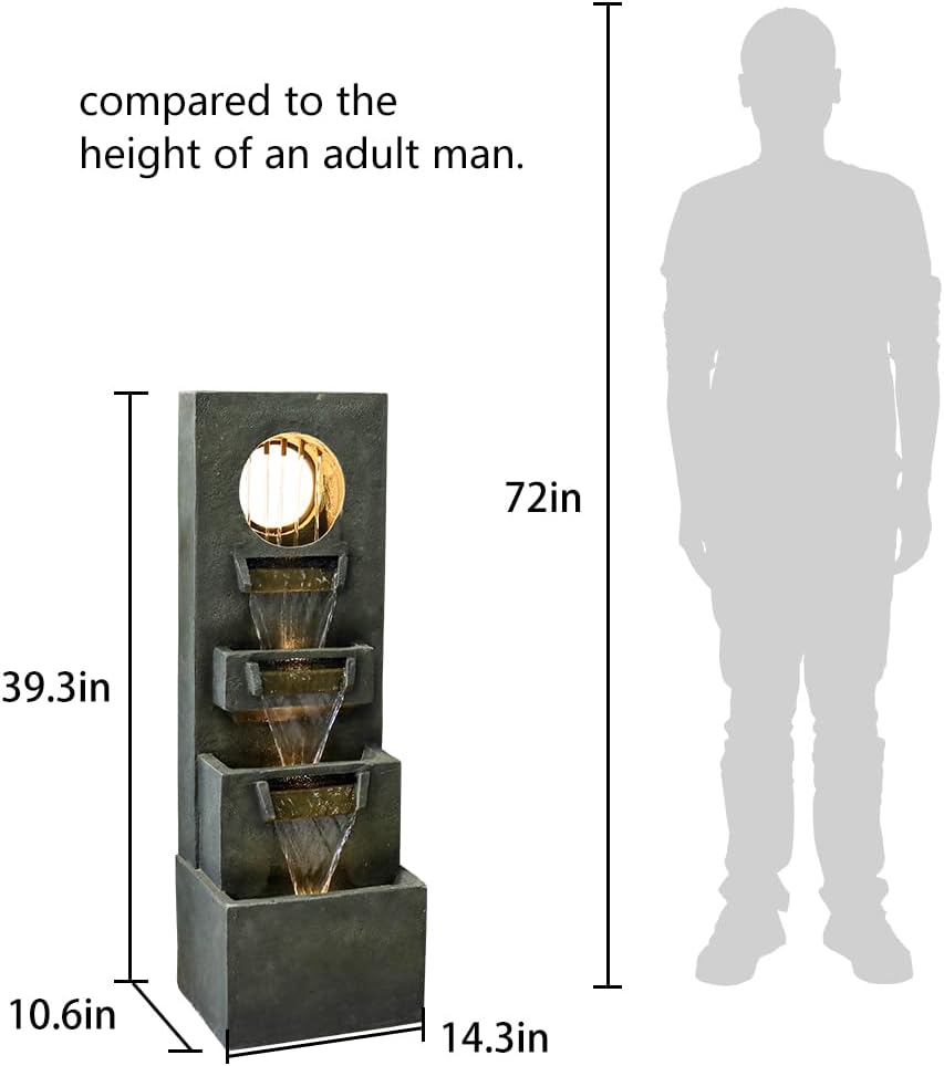 39.3"H-4-tier Designed Outdoor Fountain with LED Lights