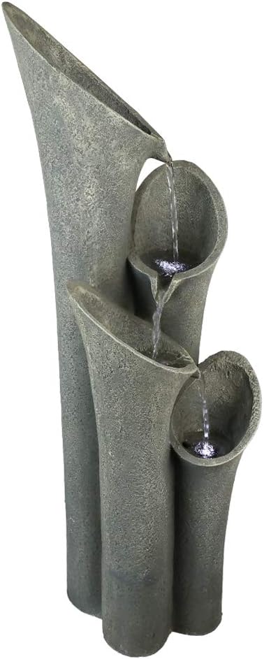 33.5"H-Bell 4-Tier Cascading Floor Rock Water Outdoor Fountain with LED Lights