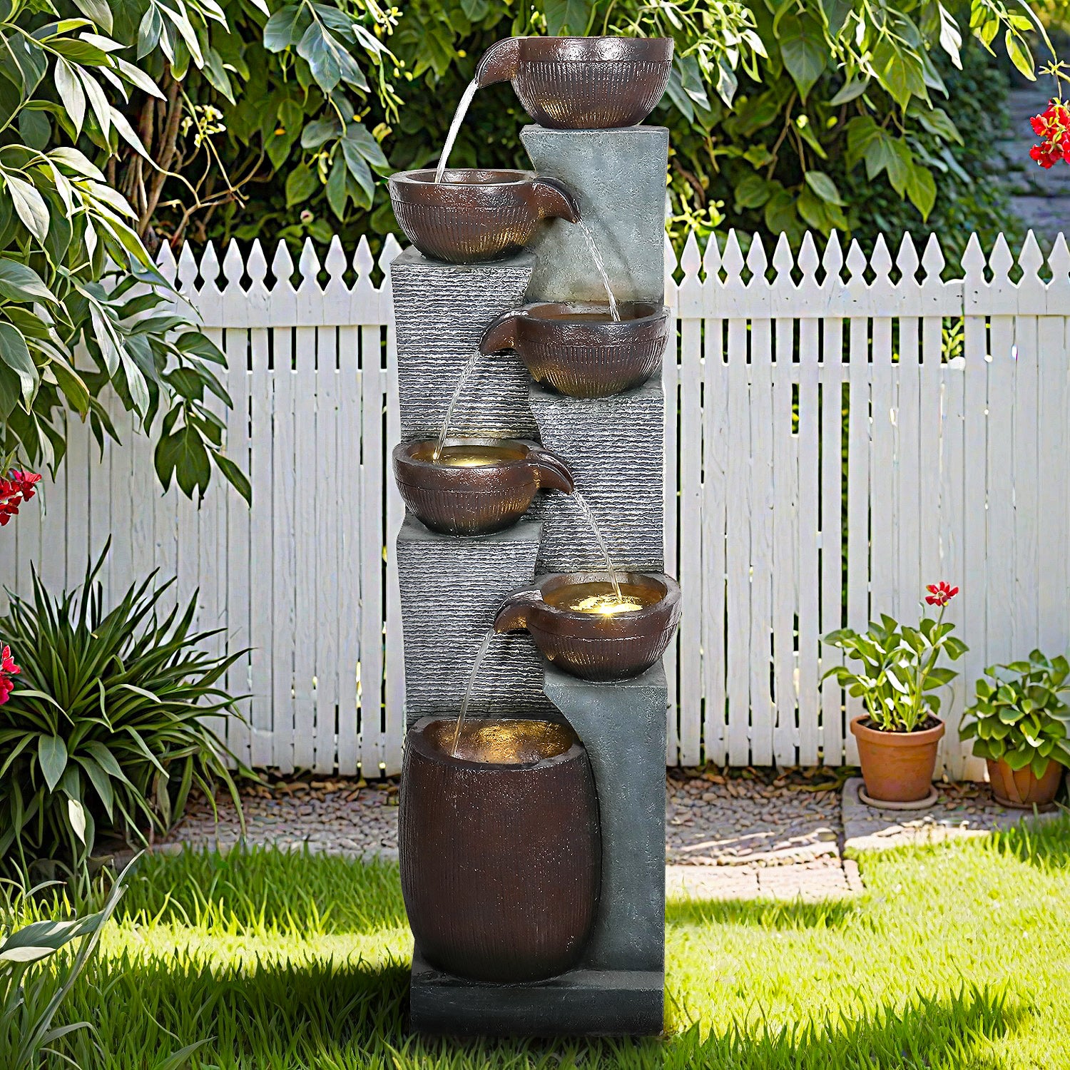 53.5 Inch High 6-Tier Poly-Resin Outdoor Water Fountain