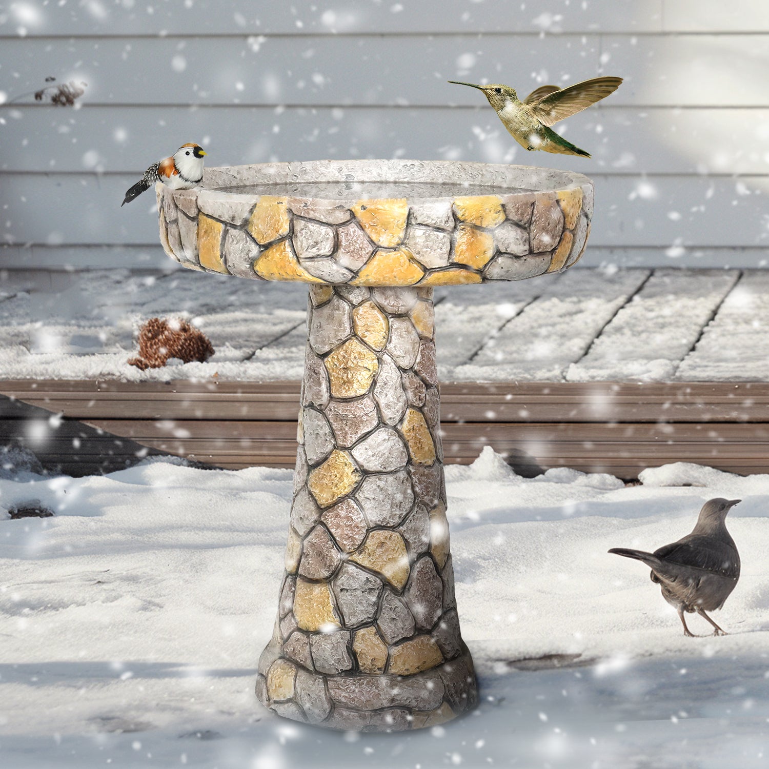 24" H Mosaic Stone Design Outdoor Bird Bath - 18.8" Diameter Perfect for Enhancing Your Garden, Patio, Backyard, or Porch