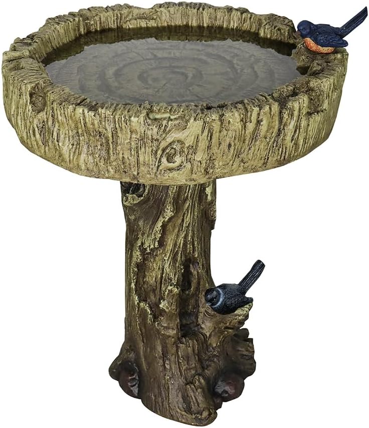 Outdoor Simulated Dendritic Birdbath for Garden, Yard, and Bird Play - Lifelike Tree Trunk Design