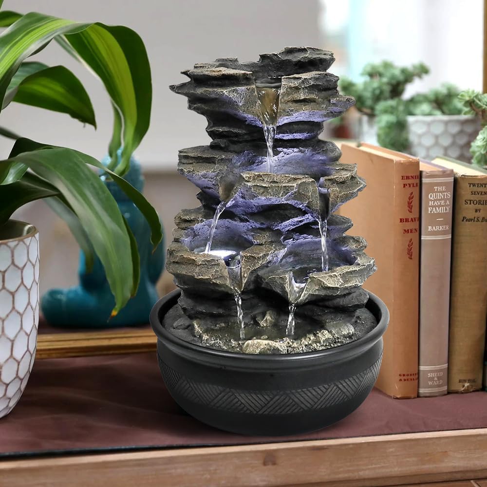 Resin Cascading Indoor Tabletop Fountain with LED Lights-15.7"H