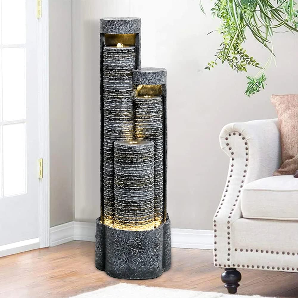 39.5"H-Outdoor Water Fountain with LED Lights