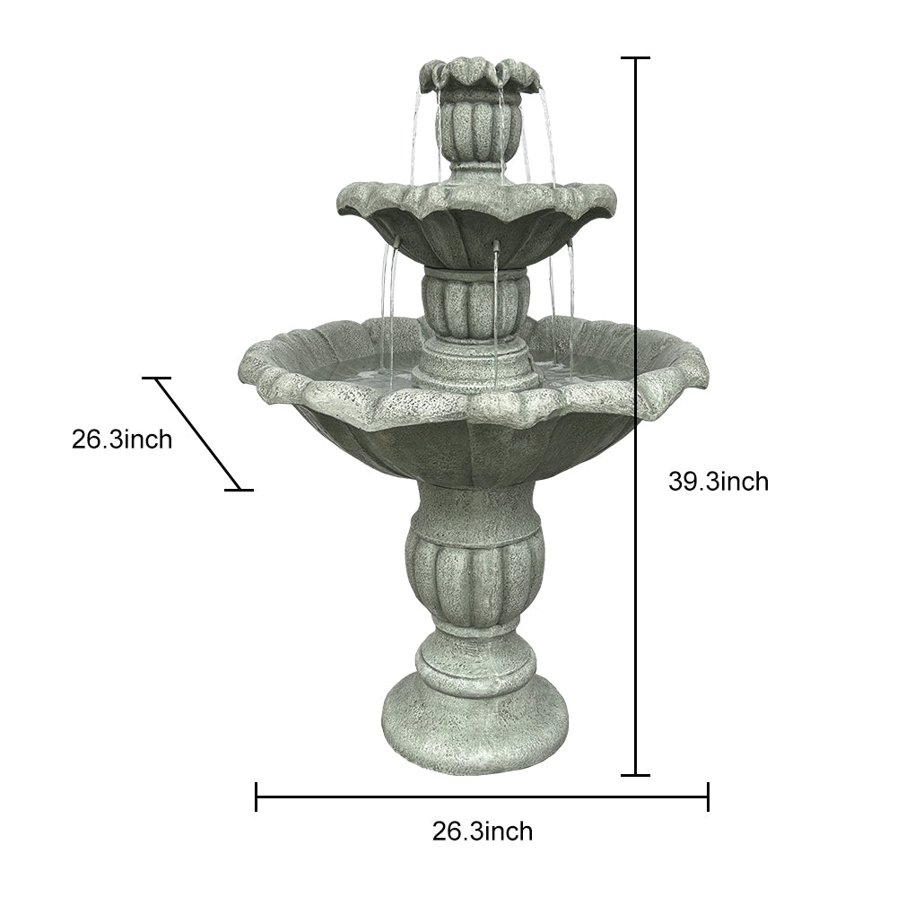 3-tier Concrete  lotus leaf-shaped bird bath fountain-39.3"H