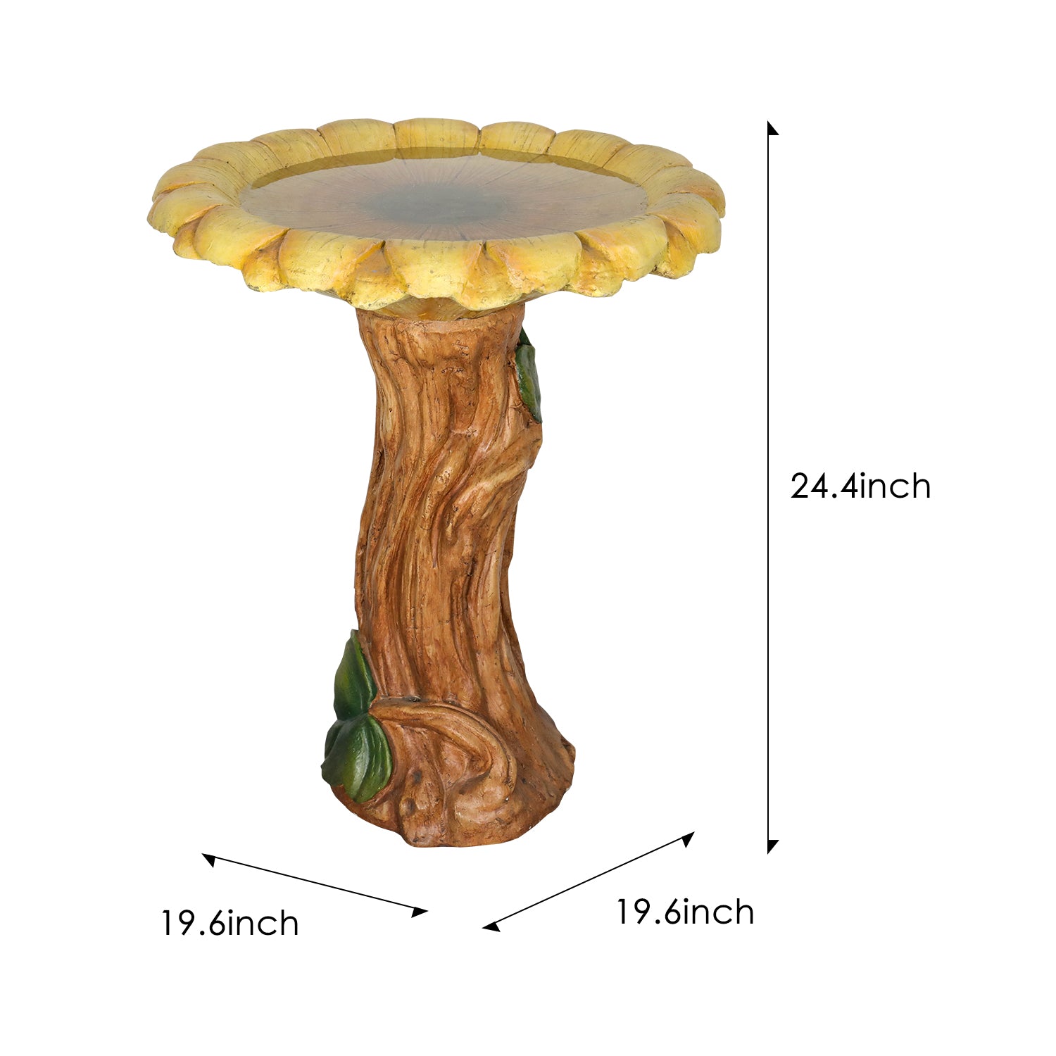 24.4"H Concrete Outdoor Bird Bath with Sunflower Bowl and Woodtone Pedestal - Garden Decor