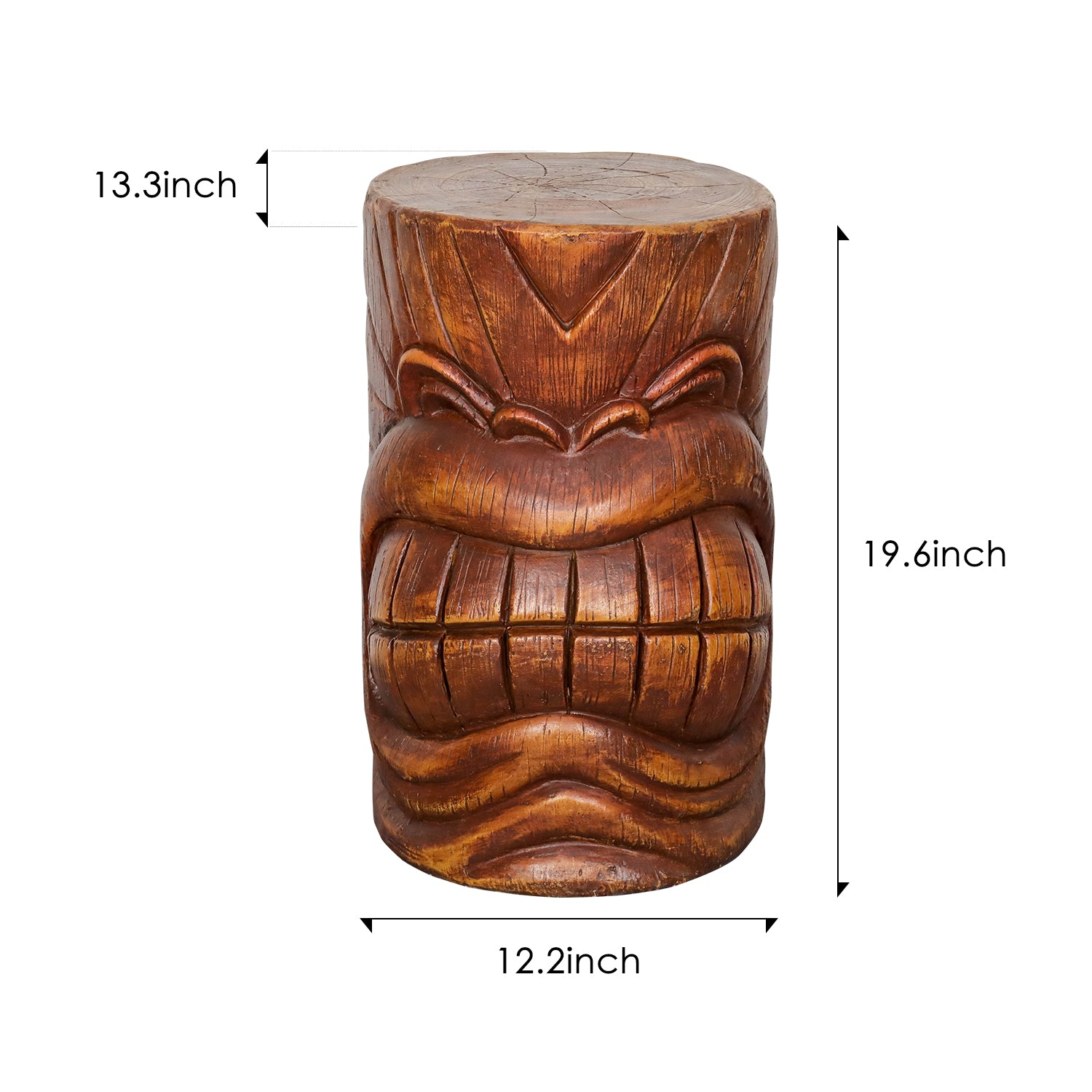 19.6" H Concrete Indoor/Outdoor Side Tiki Face Statue Table with Woodtone Finish for Patio, Bar, or Den