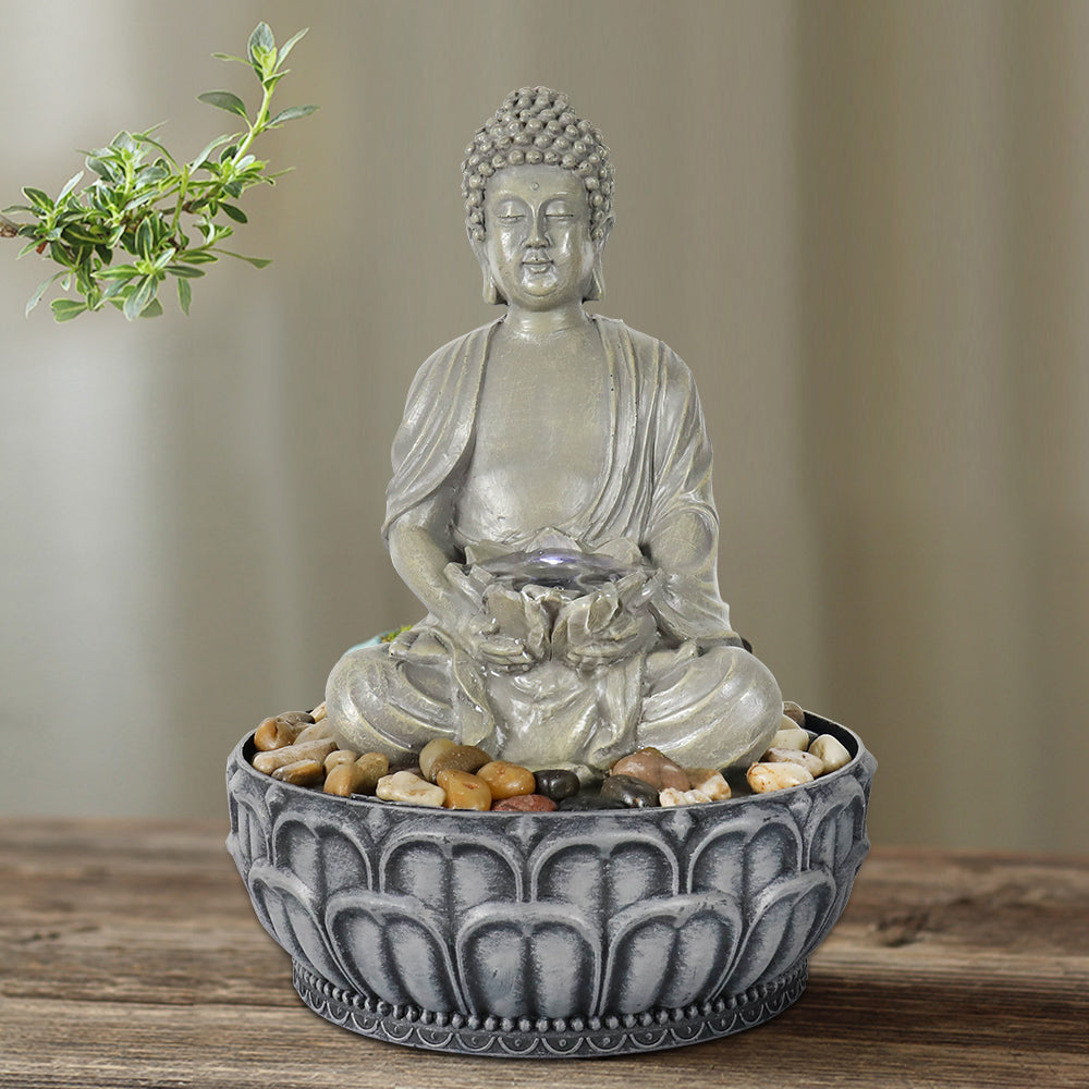Resin Buddha Tabletop Indoor Fountain with LED Light-11.4"H