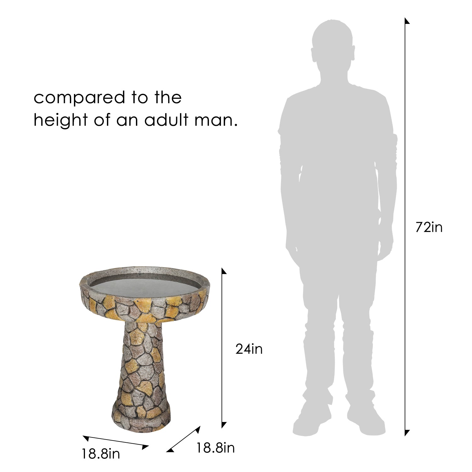 24" H Mosaic Stone Design Outdoor Bird Bath - 18.8" Diameter Perfect for Enhancing Your Garden, Patio, Backyard, or Porch