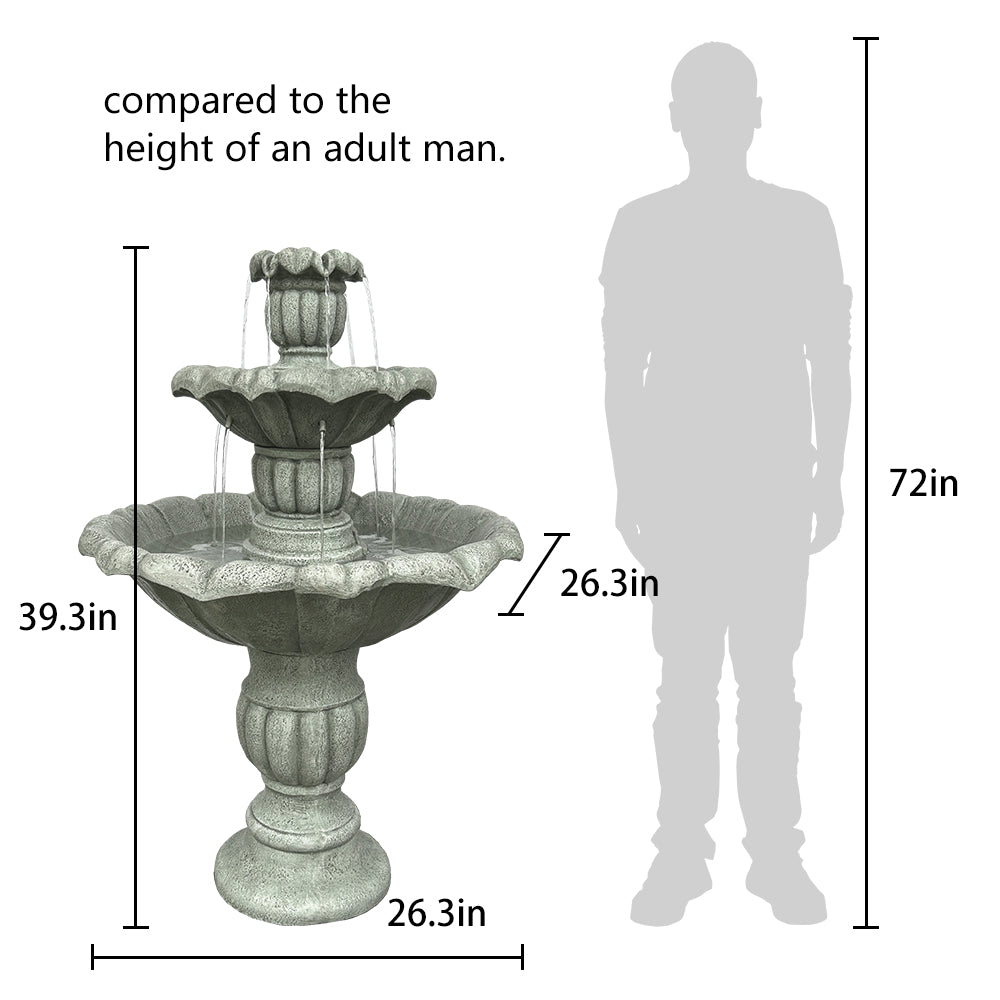 3-tier Concrete lotus leaf-shaped bird bath fountain-39.3"H