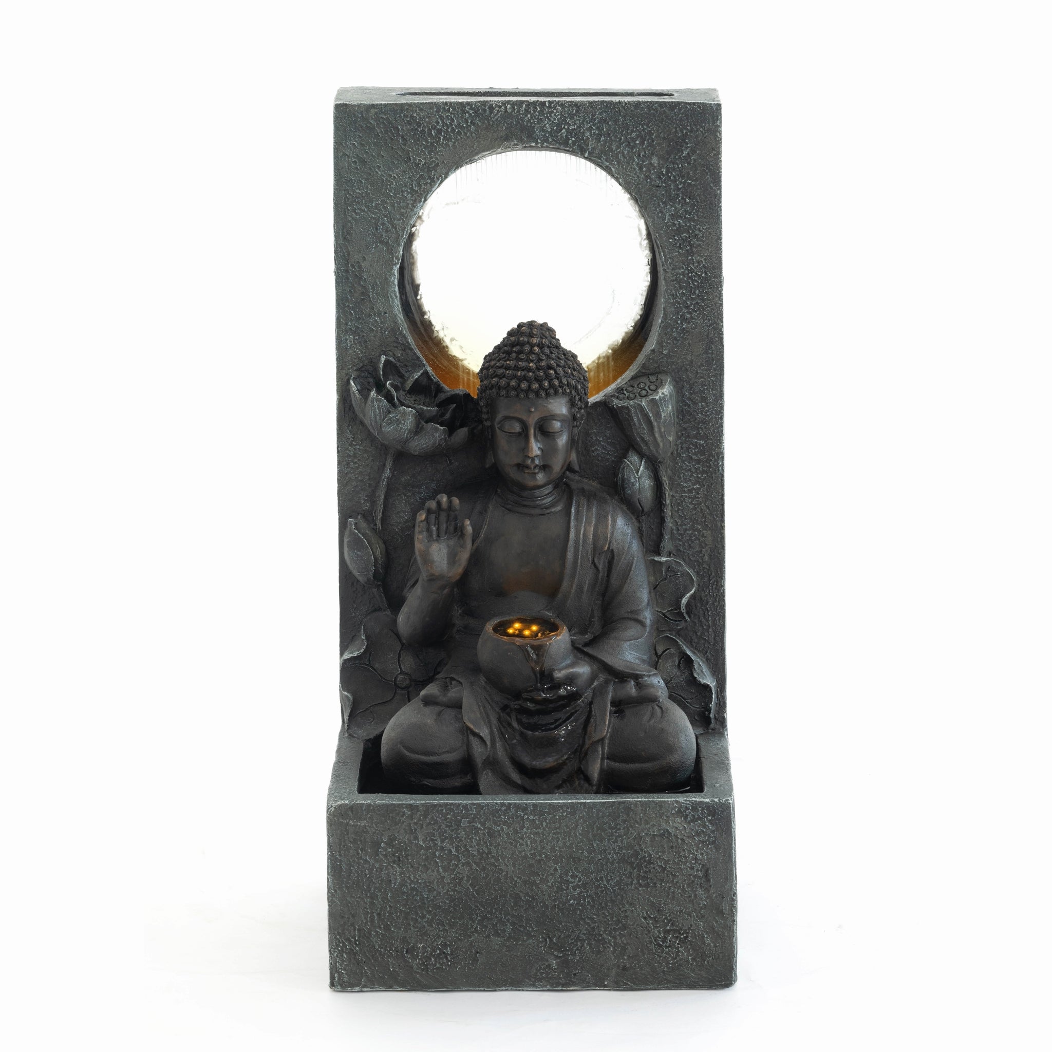 Resin Buddha Wall Panel Outdoor Fountain 28 Inch