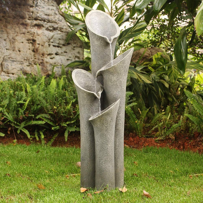 Concrete Trumpet Flower Outdoor Fountain 33 Inch