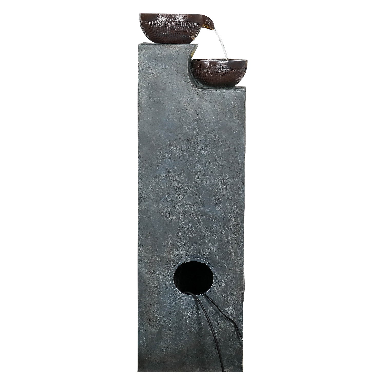 Back view of the durable 45lbs polyresin indoor and outdoor floor fountain
