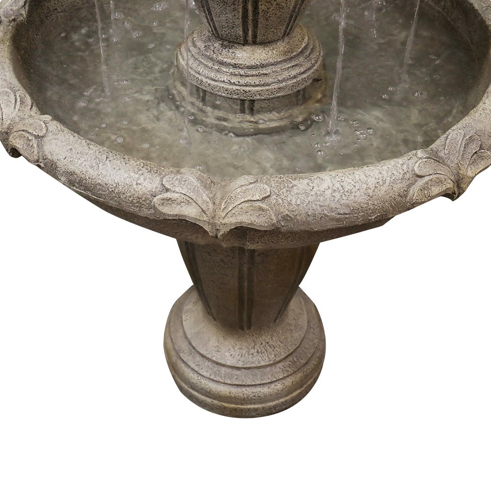 Close-up of the sturdy fiber-reinforced concrete pedestal base of the 3-tier fountain.