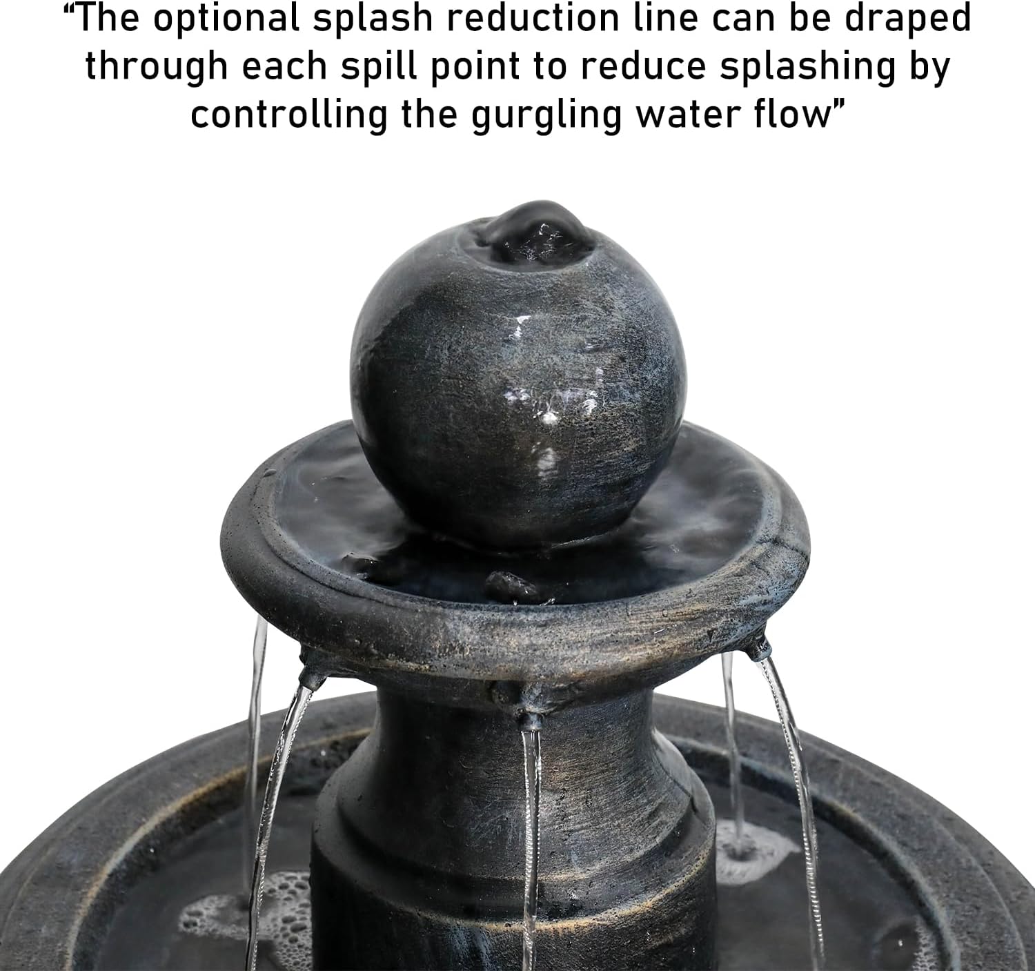 Close-up of therapeutic water cascading from the top black tier