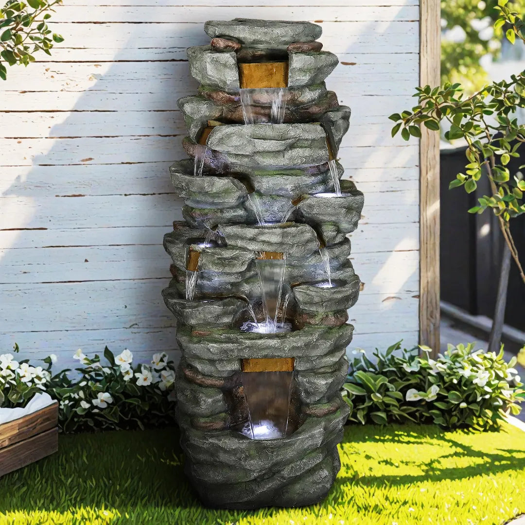 Closeupofrealisticfauxstonetextureonpoly-resinoutdoorwaterfeature