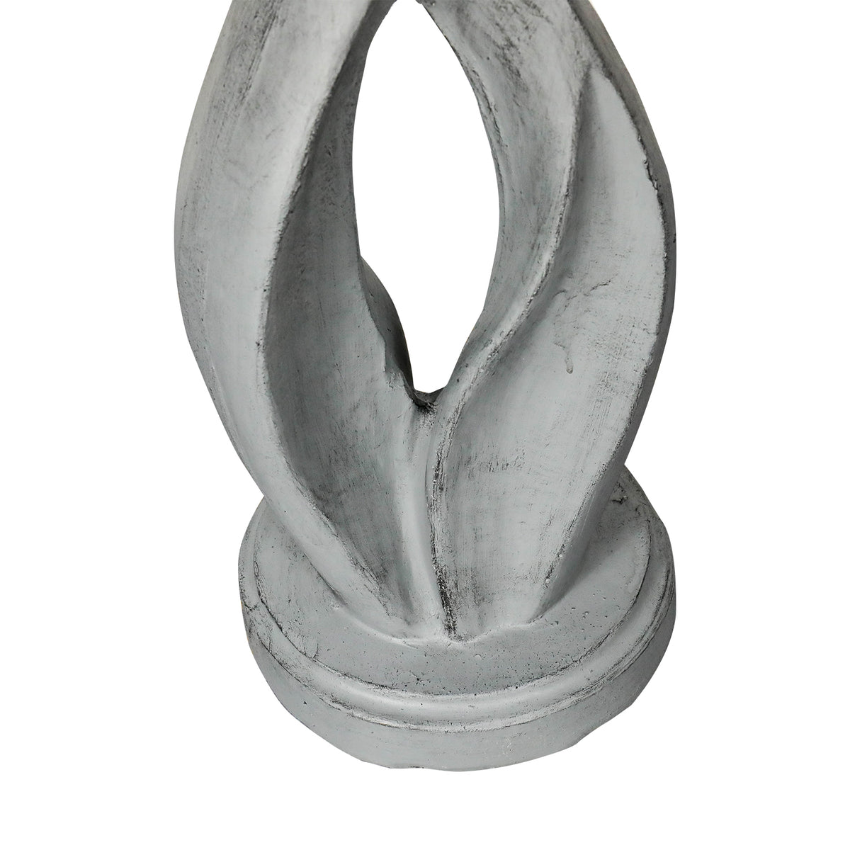 Detailed view of the sleek geometrical twisting pedestal of the 13.5kg heavy-duty concrete birdbath.