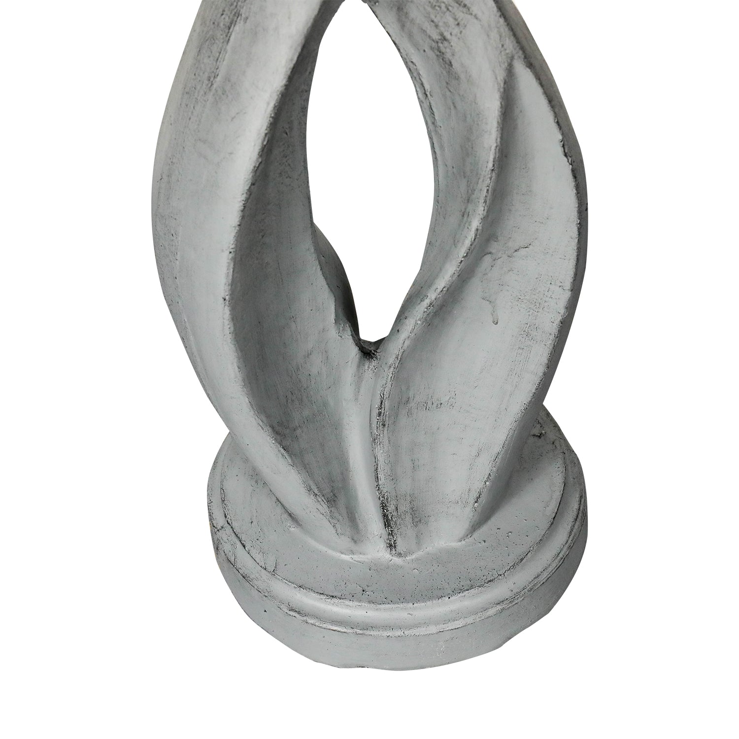 Detailed view of the sleek geometrical twisting pedestal of the 13.5kg heavy-duty concrete birdbath.