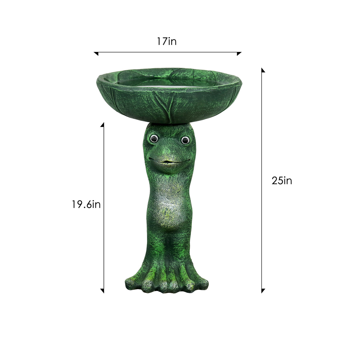 Dimension chart showing 17.7" diameter and 21.8" height of the 11.577kg pedestal bird bath.