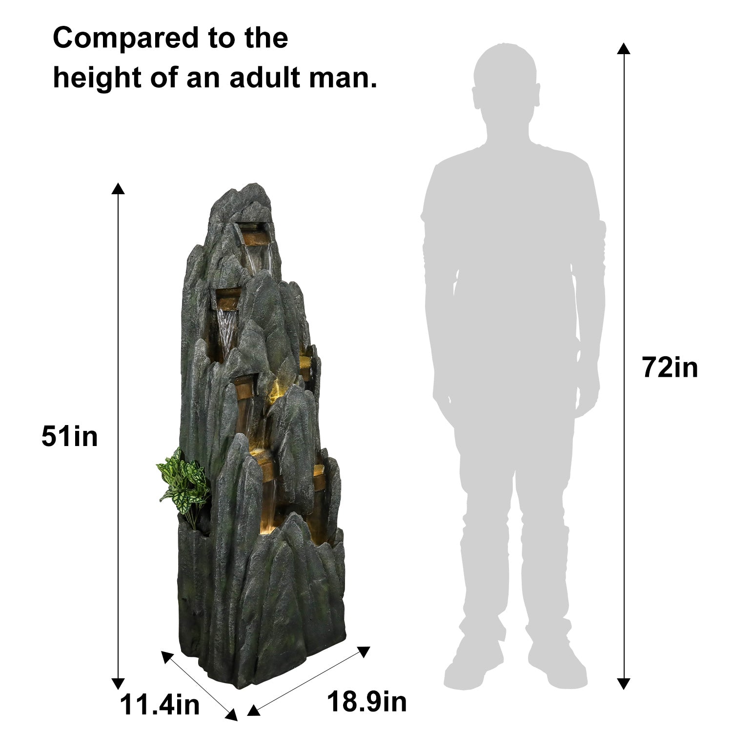 Dimensions of 51 Inch Tall Floor Standing Rockery Fountain