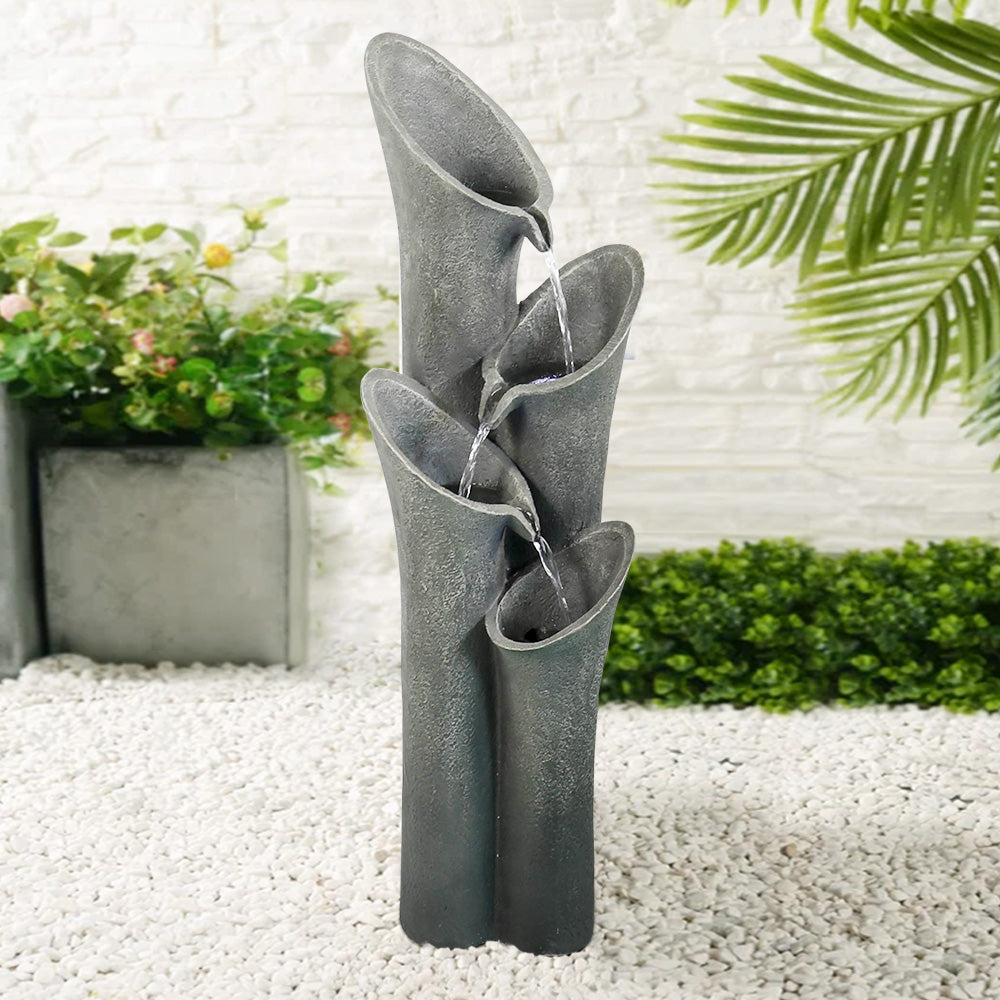 Concrete Trumpet Flower Outdoor Fountain 33 Inch on patio