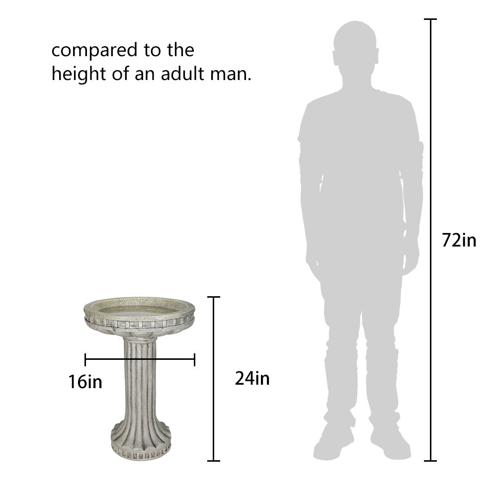 Height comparison of the 24" tall classic round compact birdbath