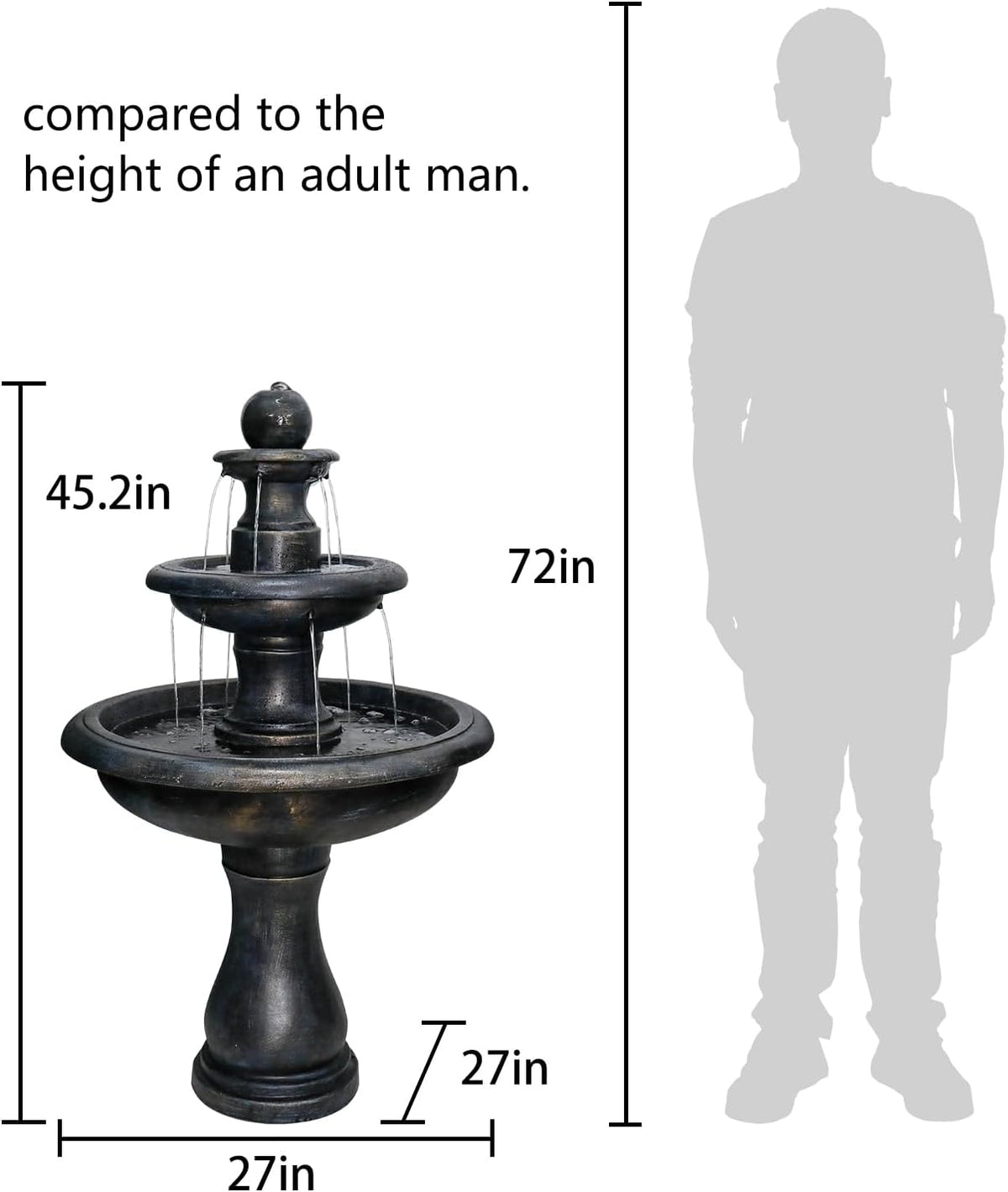 Concrete Antique Black 3 Tier Outdoor Water Fountain material texture detail
