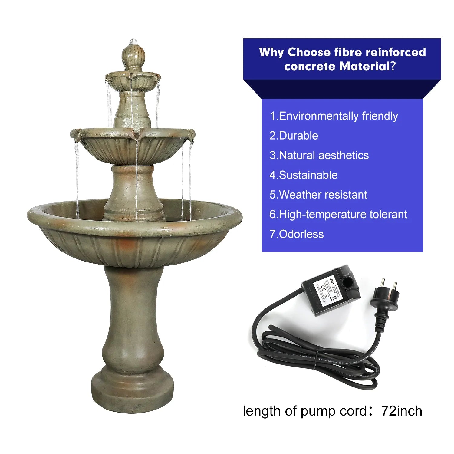 Internal water pump and electrical components of the 51.5" round concrete fountain