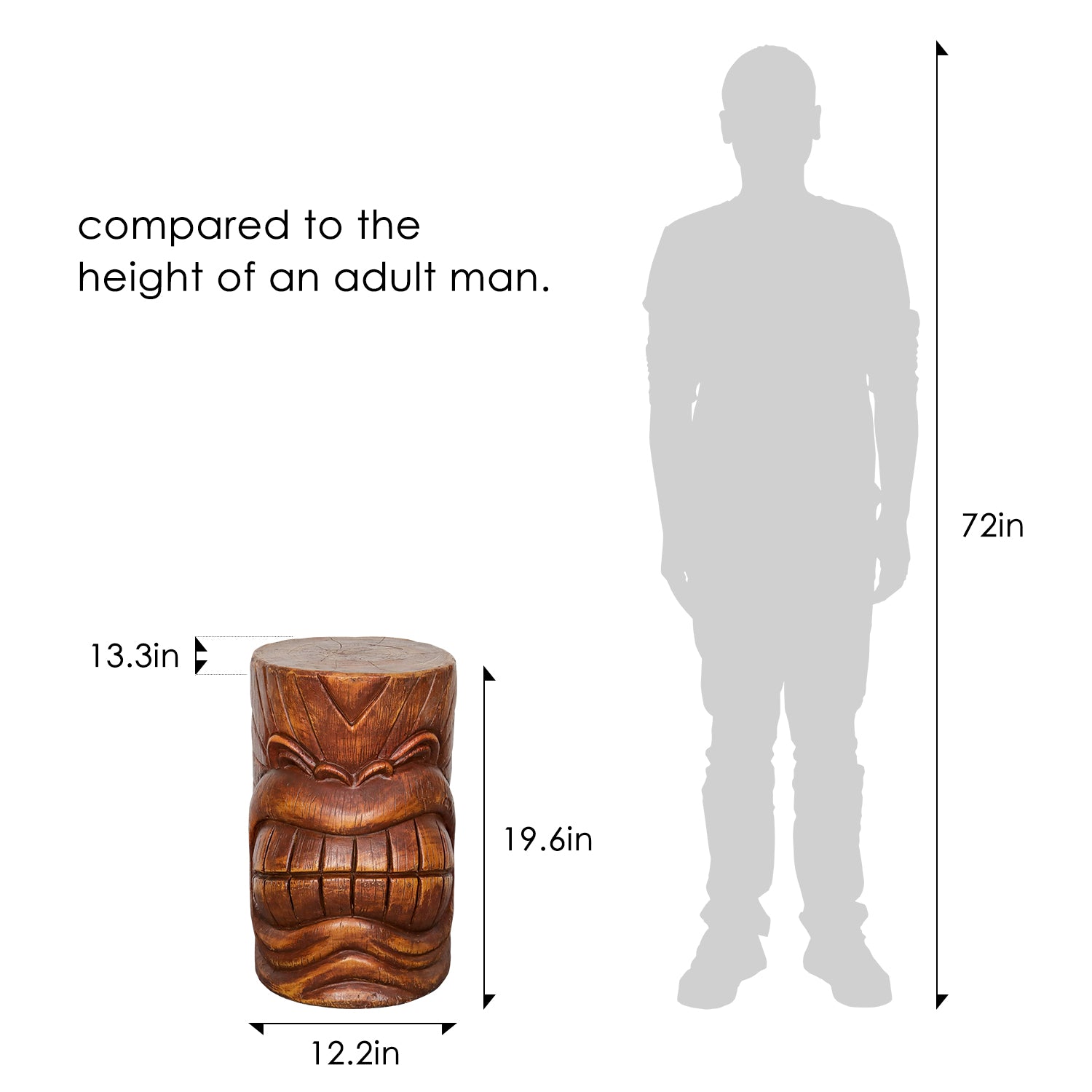 Size Comparison of 19.6 Inch Tiki Side Table Relative to Adult Height