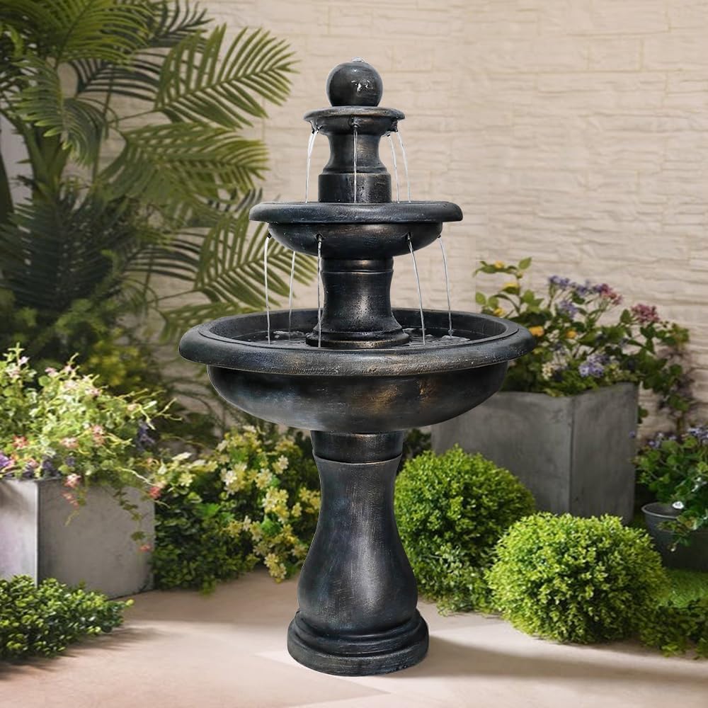 Concrete Antique Black 3 Tier Outdoor Water Fountain