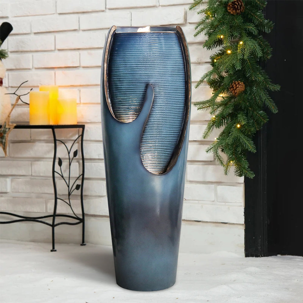Concrete Turquoise Cracked Jar Outdoor Fountain 38 Inch material texture detail