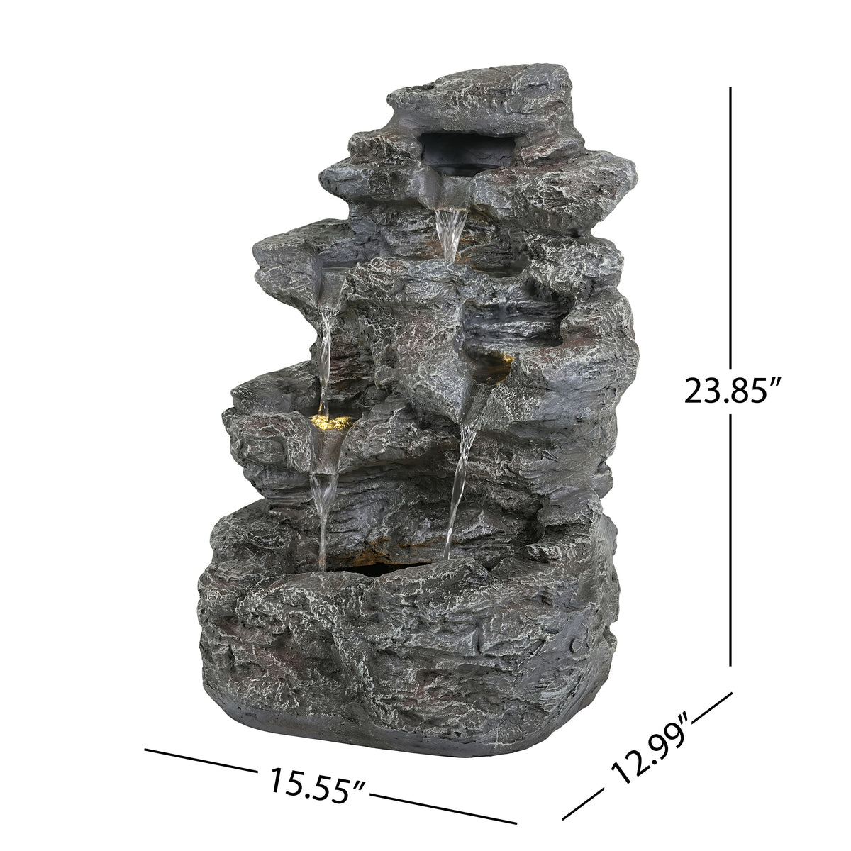 Concrete Rock Waterfall Fountain Outdoor with LED 5 Tier dimensions and size
