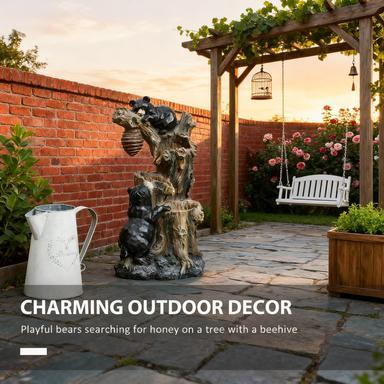 Resin Bear and Beehive 3 Tier Outdoor Fountain 22 Inch material texture detail