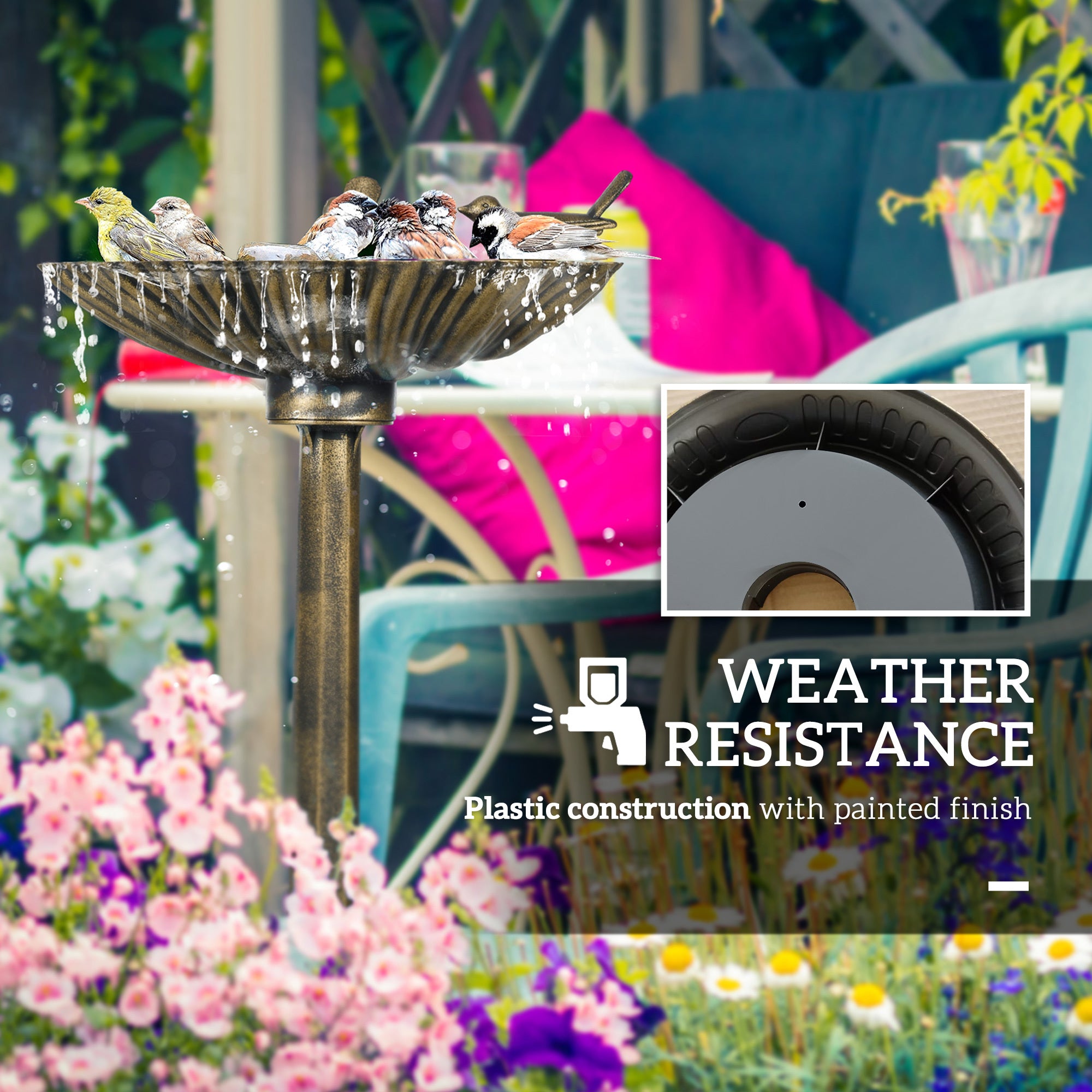 frost resistant polypropylene bird bath built for all season outdoor use