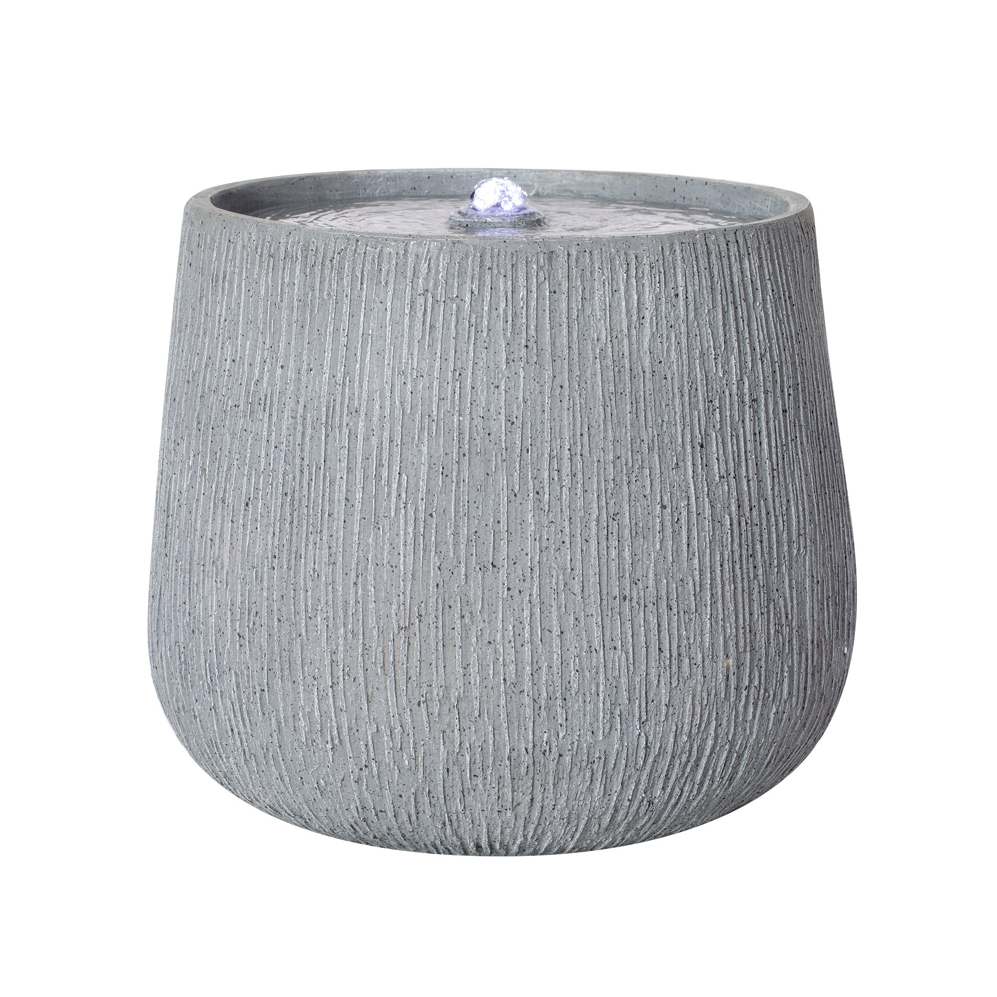 rippled basin bubbler fountain angled view with LED lit
