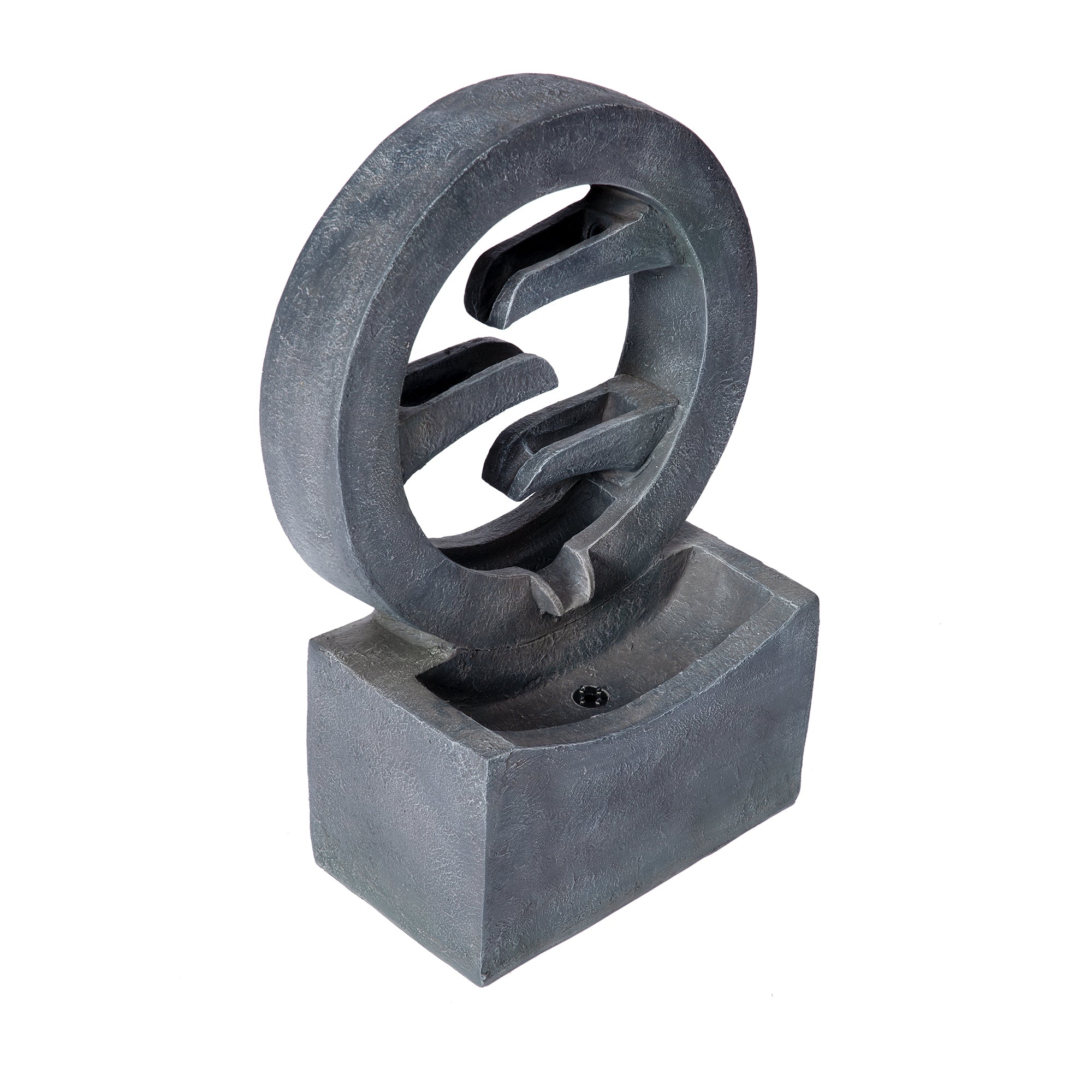 zen ring cascade fountain angled view on square base
