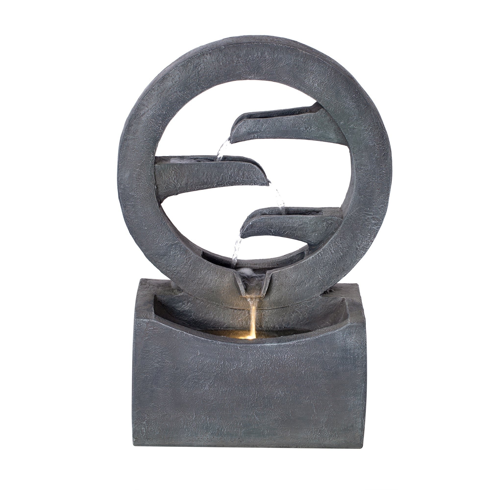 zen ring cascade fountain front view with three tier interior cascade