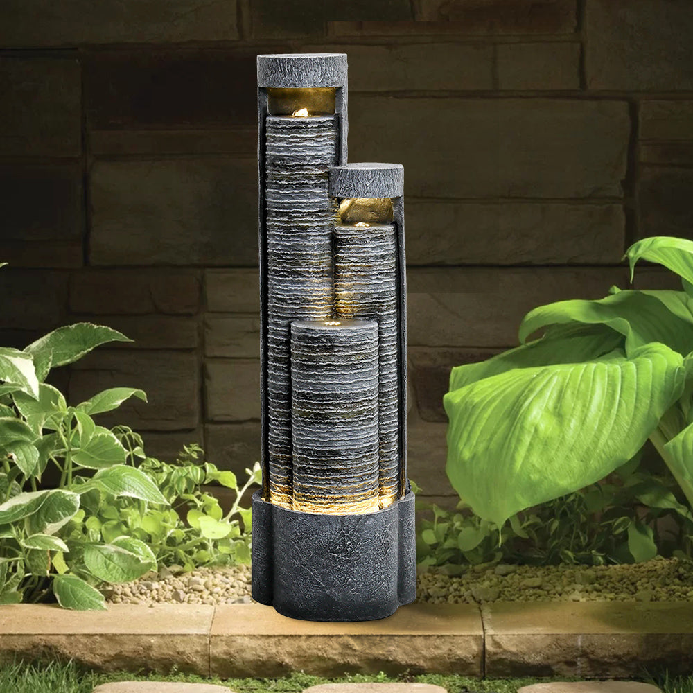 39.5"H-Outdoor Water Fountain with LED Lights