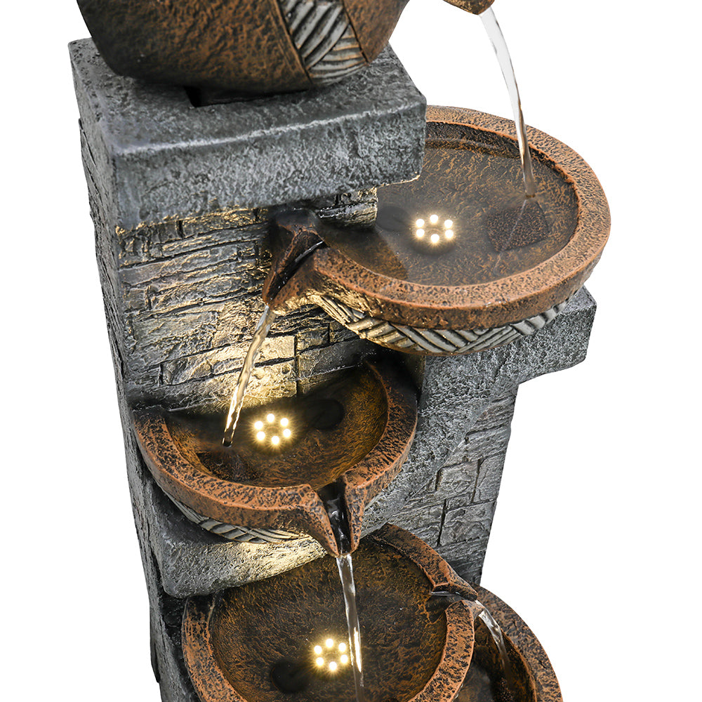42.5"H-5 Tiered Clay Pot Outdoor Water Fountain with LED Light