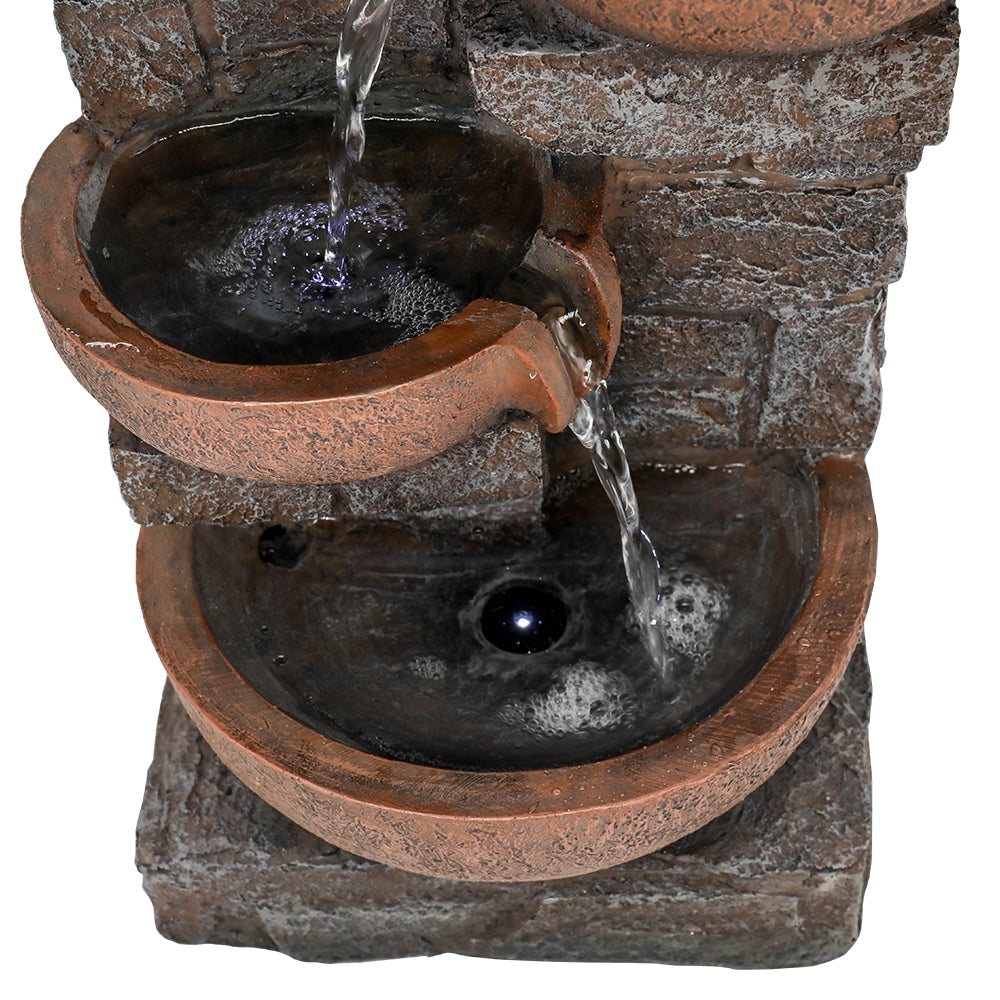 4-Tiered Resin Bowl Indoor Tabletop Fountain with LED Light-15.7"H